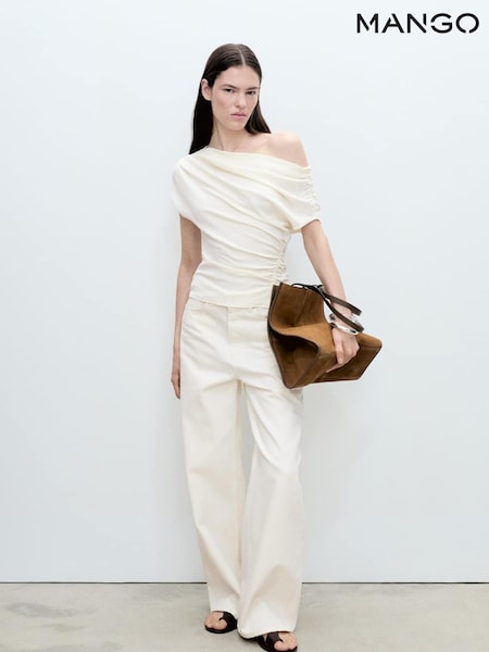 Mango Cream Asymmetric Ruched Top (H11802) | €43