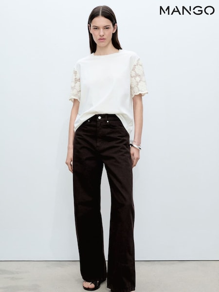 Mango White Crochet Sleeve Cotton T-Shirt (H11809) | €29