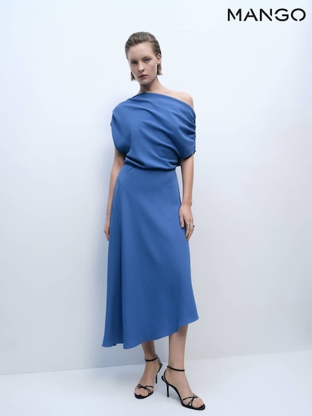 Mango Blue Drape Neck Maxi Dress (H11811) | €79