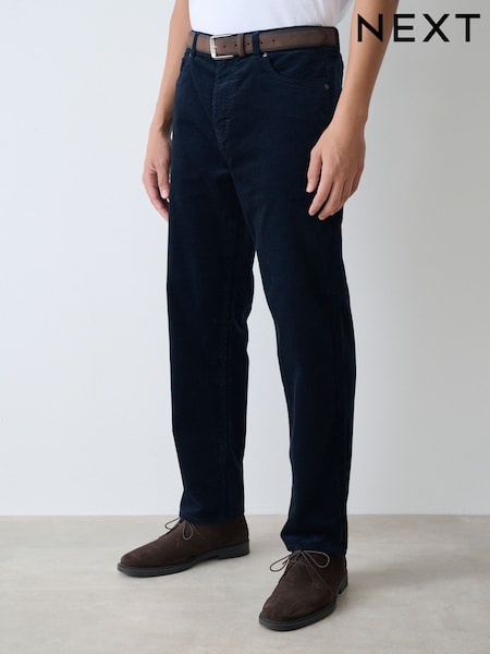 Navy Straight Fit Belted Corduroy Trousers (H11835) | €51