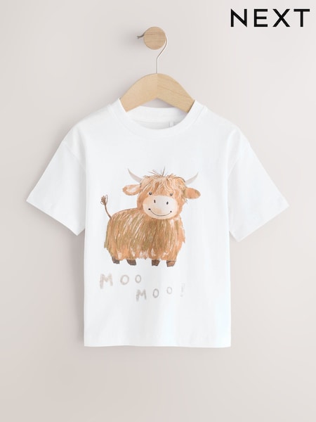 White Hamish 100% Cotton Short Sleeve Graphic Print T-Shirt (3mths-8yrs) (H11908) | €8 - €11