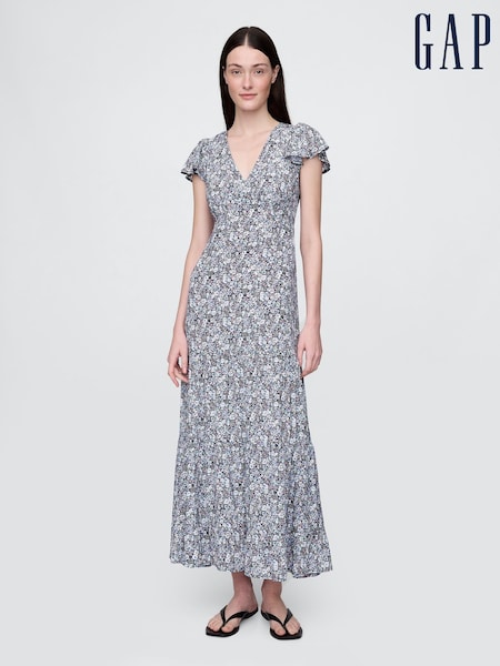 Gap Blue Floral Tiered V-Neck Maxi Dress (H11940) | €149