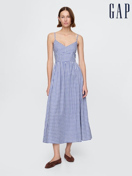 Gap Blue/White Gingham Cotton Corset Midi Dress (H11942) | €121