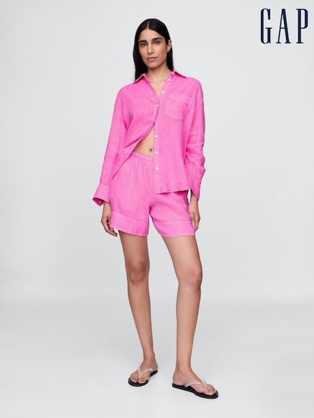 Gap Pink 100% Linen Button Down Long Sleeve Oversized Shirt (H11947) | €86