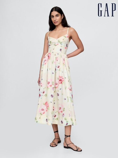Gap Cream Floral Cotton Corset Midi Dress (H11949) | €139