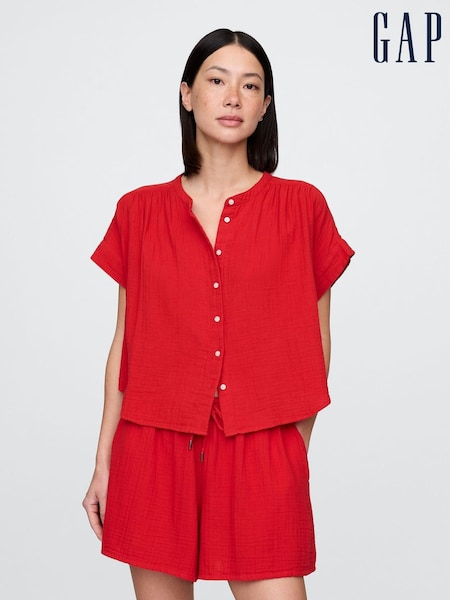 Gap Red Crinkle Gauze Dolman Short Sleeve Shirt (H11951) | €40