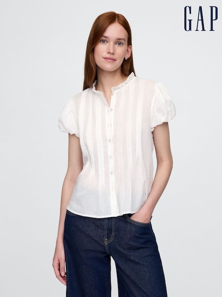 Weiß - Gap Cotton Button Through Bubble-Sleeve Top (H11960) | 101 €
