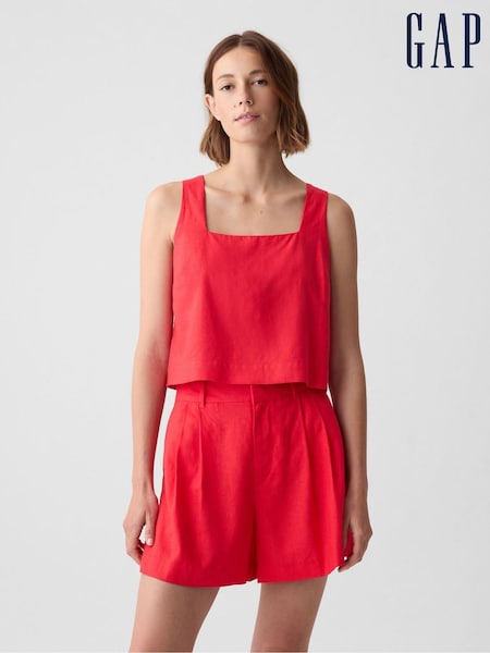 Gap Red Linen Blend Button Back Cropped Vest Top (H11978) | €8