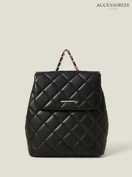 Accessorize Black Small Quilted Faux Leather Backpack (H12002) | €40