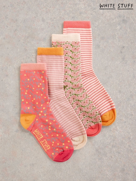 White Stuff Pink Mixed Pattern Ankle Socks 4 Pack (H12016) | €28