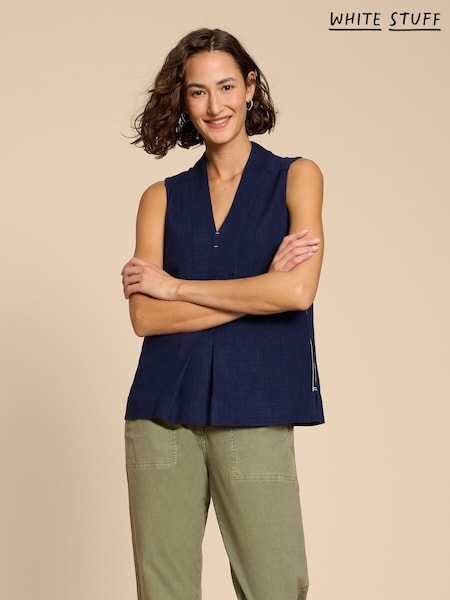 White Stuff Blue Celia Jersey Mix Sleeveless Blouse (H12032) | R$ 445