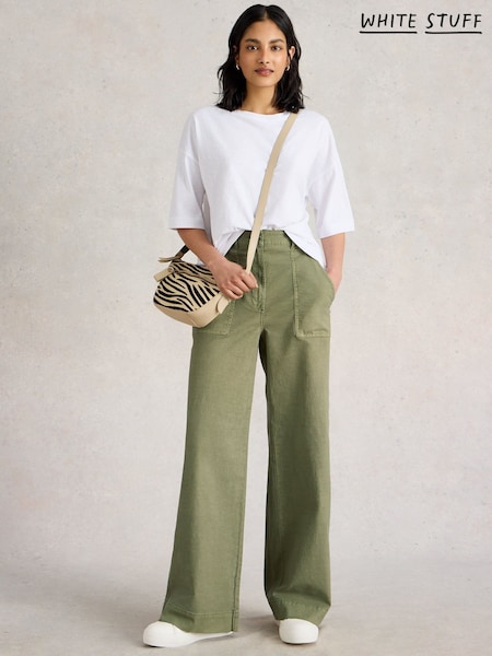 White Stuff Green Twister Chino Wide Leg Trousers (H12082) | ₪373