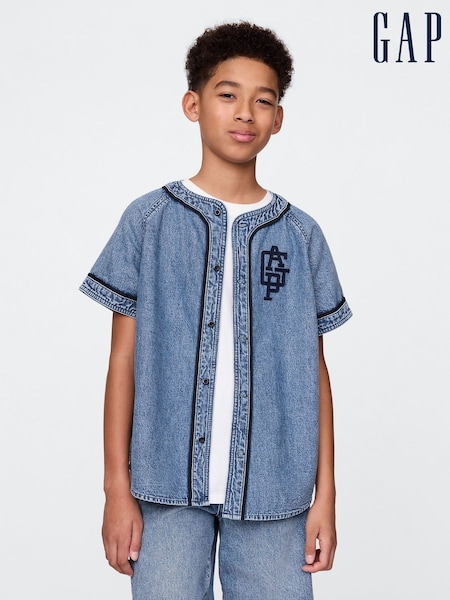 Gap Blue Denim Logo Baseball Jersey Shirt (4-13yrs) (H12109) | €33