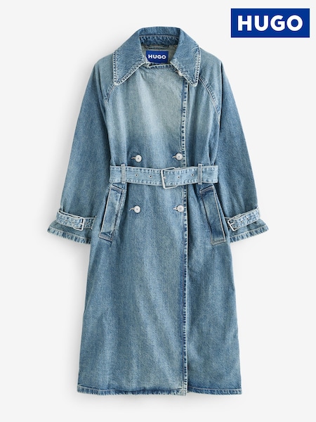 HUGO Blue Garena Mid Wash Belted Denim Trench Coat (H12113) | R$ 2.260