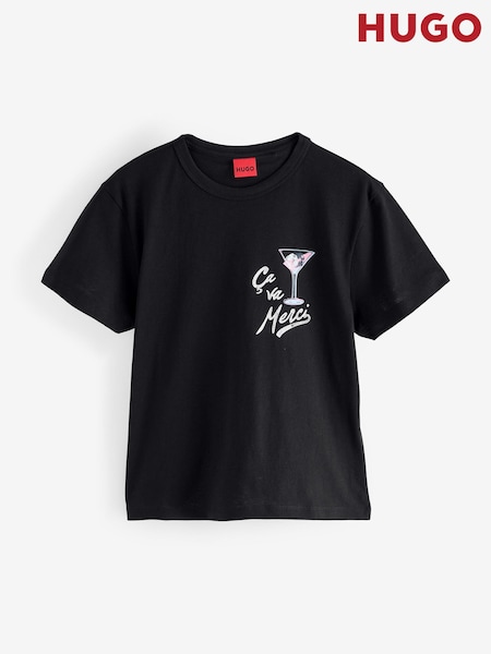 Preto - HUGO Destrel Graphic Print T-Shirt (H12114) | R$ 585