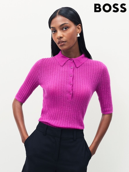 BOSS Pink Fugano Ribbed Knit Polo Shirt (H12120) | €211