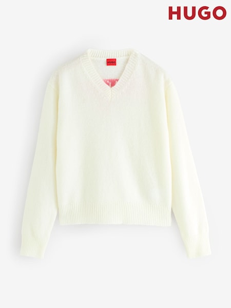 HUGO White Solanu Ballet Bow Knit Graphic Print Jumper (H12141) | €228