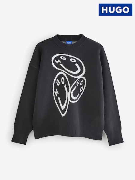 HUGO Black Seginy Knit Graphic Print Jumper (H12144) | R$ 1.275