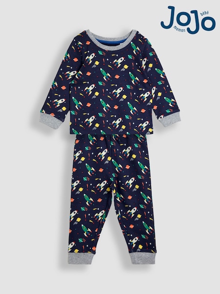JoJo Maman Bébé Navy Space Print Glow In The Dark Jersey Pyjamas (H12155) | €29