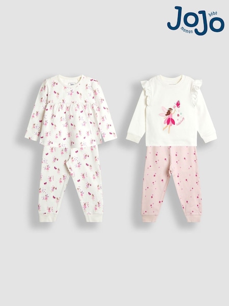 JoJo Maman Bébé Pink Fairy Print 2 Pack Jersey Pyjamas (H12163) | €42