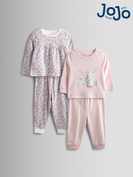 JoJo Maman Bébé Pink Bunny Print 2 Pack Jersey Pyjamas (H12165) | €42