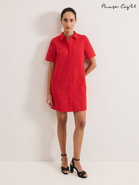 Phase Eight Red Nicky 100% Cotton Shirt Dress (H12174) | ₪498
