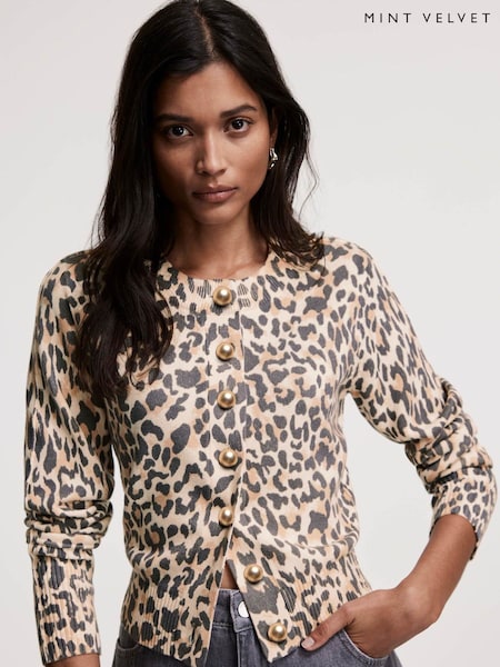 Mint Velvet Leopard Print 100% Cotton Cardigan (H12197) | €105