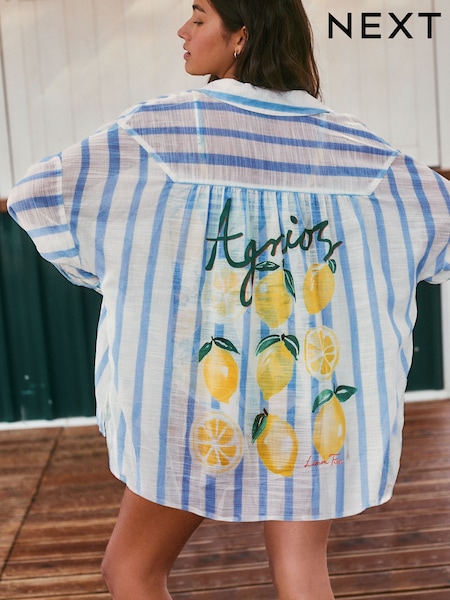 Blue/White/Lemon Print - Beach Paidat Cover-Up (H12206) | €49