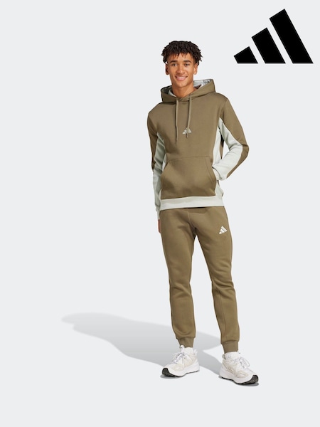 adidas Brown/Cream Sportswear Fleece Colourblock Hooded Tracksuit (H12285) | €123