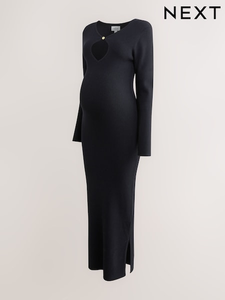Black Maternity Knitted Keyhole Dress (H12319) | €47