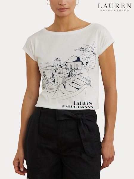 Lauren Ralph Lauren Greita Santorini Holiday Graphic White T-Shirt (H12327) | 183 €