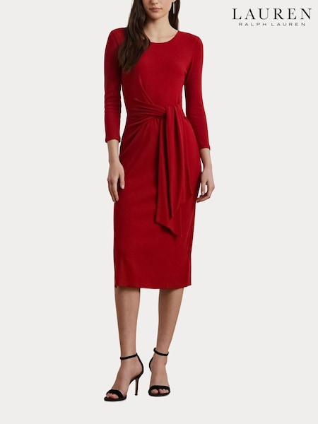 Lauren Ralph Lauren Red Imalah Belted Midi Jersey Dress (H12339) | 1,631 LEI