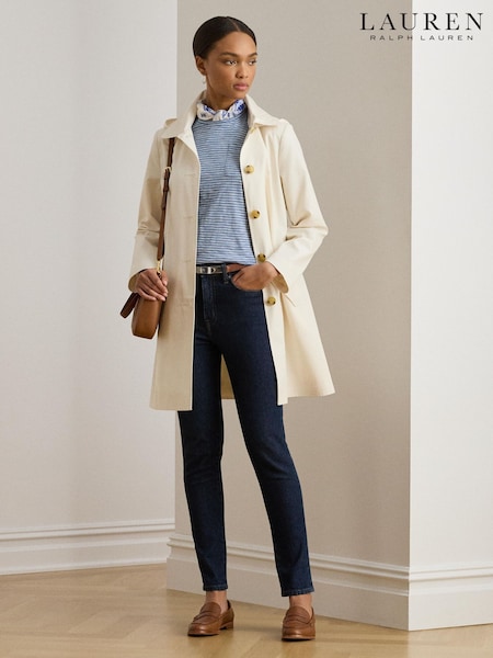 Lauren Ralph Lauren Cream Waterproof Midi Length Coat (H12345) | €444