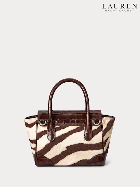 Lauren Ralph Lauren Small Tanner Zebra Print Leather Satchel Brown Bag (H12346) | €407