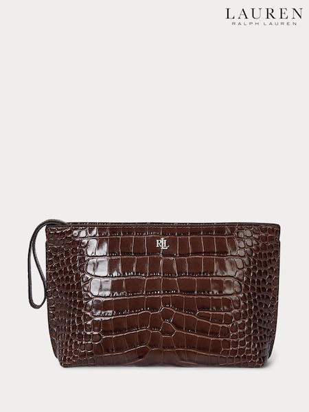 Lauren Ralph Lauren Top Zip Croc Leather Brown Bag (H12348) | €270