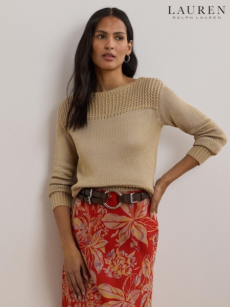 Lauren Ralph Lauren Brown Jinhala Shimmer Chunky Knit Jumper (H12354) | €237