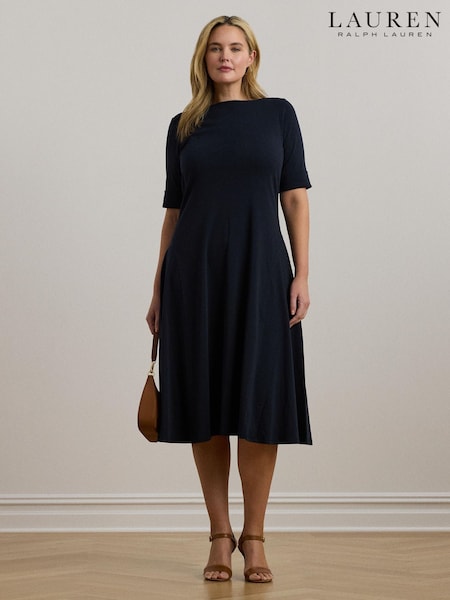 Lauren Ralph Lauren Blue Curve Munzie Quarter Sleeve Elevated Jersey Dress (H12359) | € 232