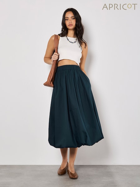 Apricot Blue Puff Hem Elastic Waist 100% Cotton Midi Skirt (H12388) | €51