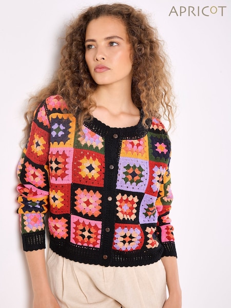 Apricot Black Bright Crochet Squares Cardigan (H12395) | €51