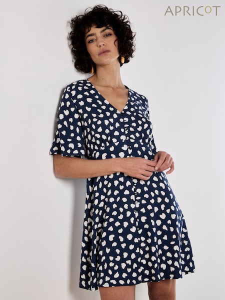 Apricot Blue Painterly Heart Print Angel Sleeve Dress (H12396) | €51