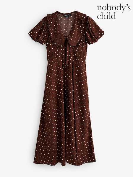 Nobodys Child Brown Ottillie Polka Dot Midi Dress (H12404) | €108