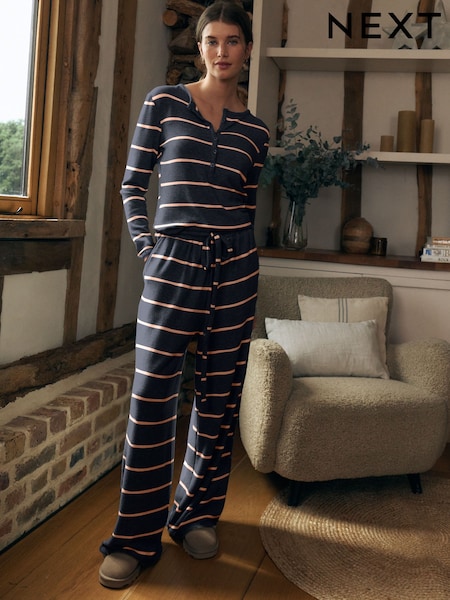 Charcoal Grey Stripe Cosy Long Sleeve Pyjamas (H12484) | €59.50