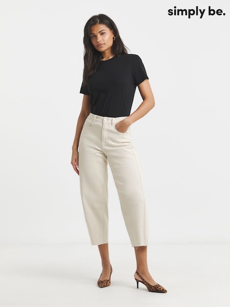 Simply Be Cream Cropped Barrel Jeans (H12493) | $48