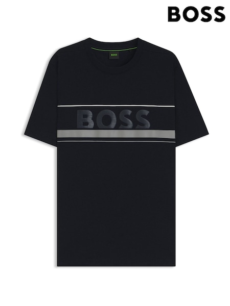 BOSS Blue Dark Embossed Logo Stripe Detail T-Shirt (H12562) | €83