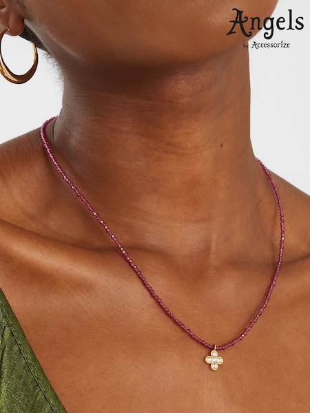 Angels By Accessorize Pink 14c Plated Clover Beaded Necklace (H12604) | €27