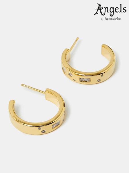 Angels By Accessorize Gold 14ct Plated Sparkle Chunky Hoop Earrings (H12620) | ₪91