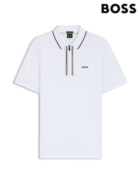 BOSS White Tipped Zip Neck Polo Shirt (H12639) | €142