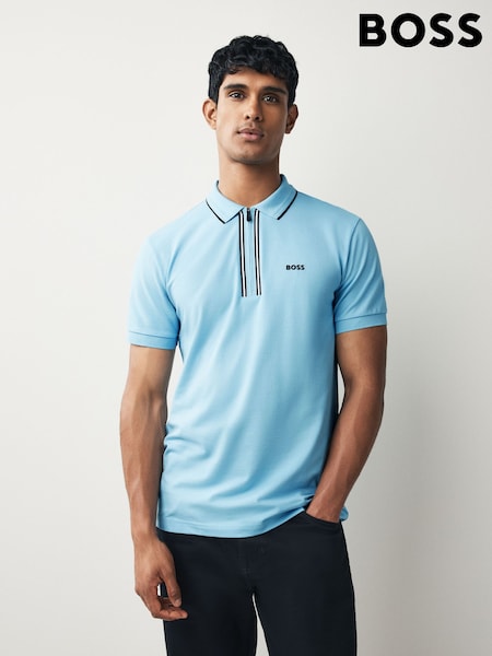 BOSS Blue Tipped Zip Neck Polo Shirt (H12641) | R$ 980