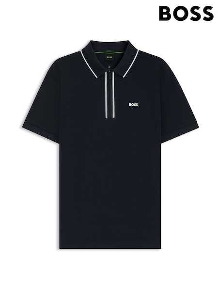 BOSS Blue Chrome Tipped Zip Neck Polo Shirt (H12659) | R$ 980