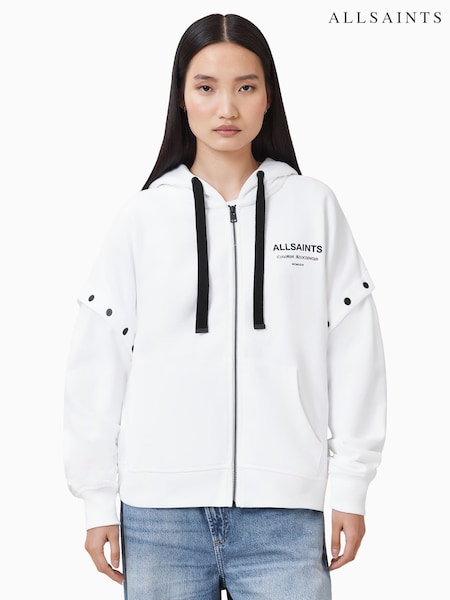 לבן - AllSaints 100% Organic Cotton Omnium Amphia Hoodie (H12726) | ‏800‏₪